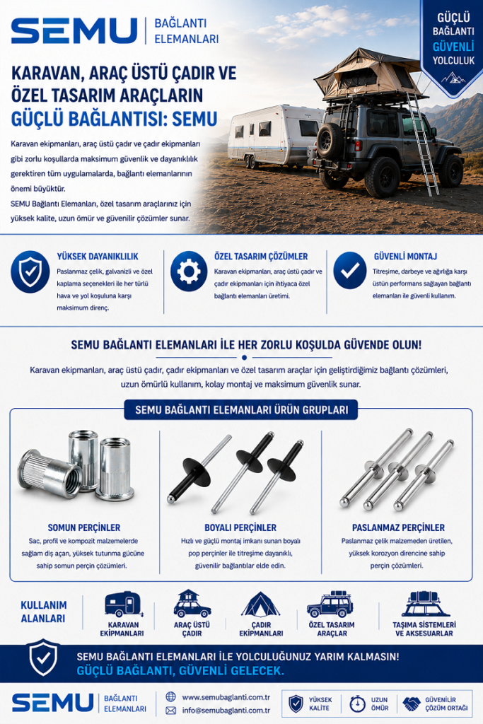 Karavan, Araç Üstü Çadır ve Özel Tasarım Araçlarda Kullanılan Bağlantı Elemanlarının Mühendislik Açısından Önemi 3 Karavan, Araç Üstü Çadır ve Özel Tasarım Araçlarda Kullanılan Bağlantı Elemanlarının Mühendislik Açısından Önemi 2